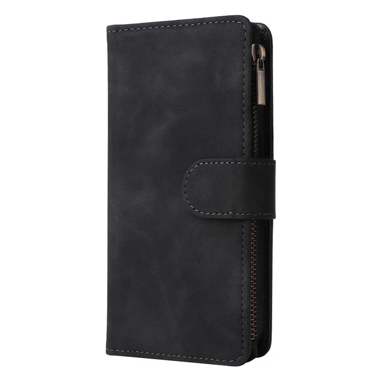 Capa para Xiaomi 14T Pro Carteira com Zíper Múltiplos Slots para Cartões Capa de Telefone de Couro - Preto
