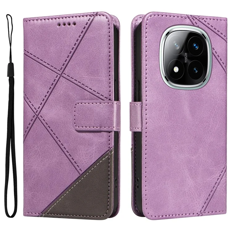 Leather case with geometric lines and shoulder strap for Xiaomi Redmi Note 14 Pro 5G / Note 14 Pro+ 5G - Light Purple