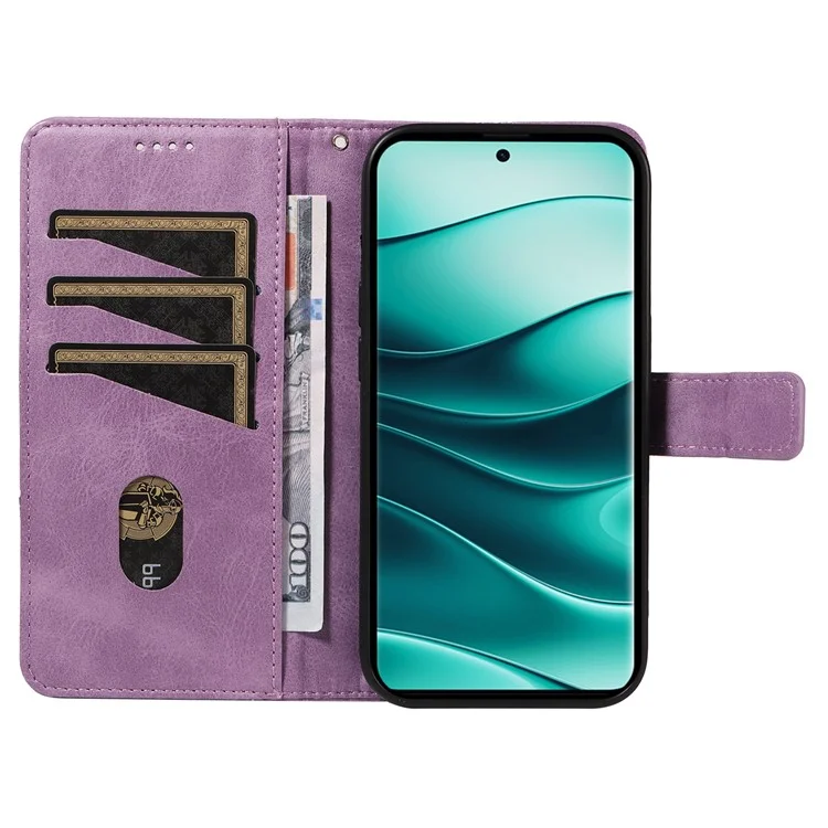 Leather case with geometric lines and shoulder strap for Xiaomi Redmi Note 14 Pro 5G / Note 14 Pro+ 5G - Light Purple