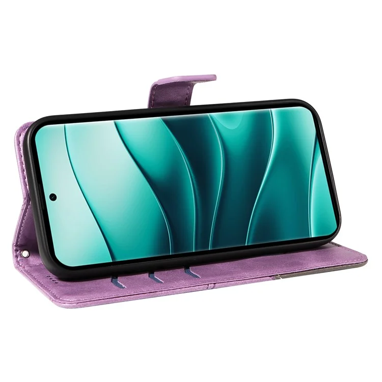 Leather case with geometric lines and shoulder strap for Xiaomi Redmi Note 14 Pro 5G / Note 14 Pro+ 5G - Light Purple