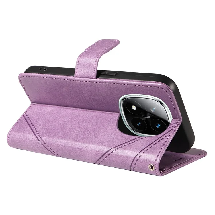 Leather case with geometric lines and shoulder strap for Xiaomi Redmi Note 14 Pro 5G / Note 14 Pro+ 5G - Light Purple