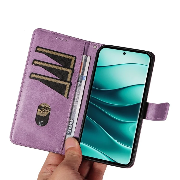 Leather case with geometric lines and shoulder strap for Xiaomi Redmi Note 14 Pro 5G / Note 14 Pro+ 5G - Light Purple