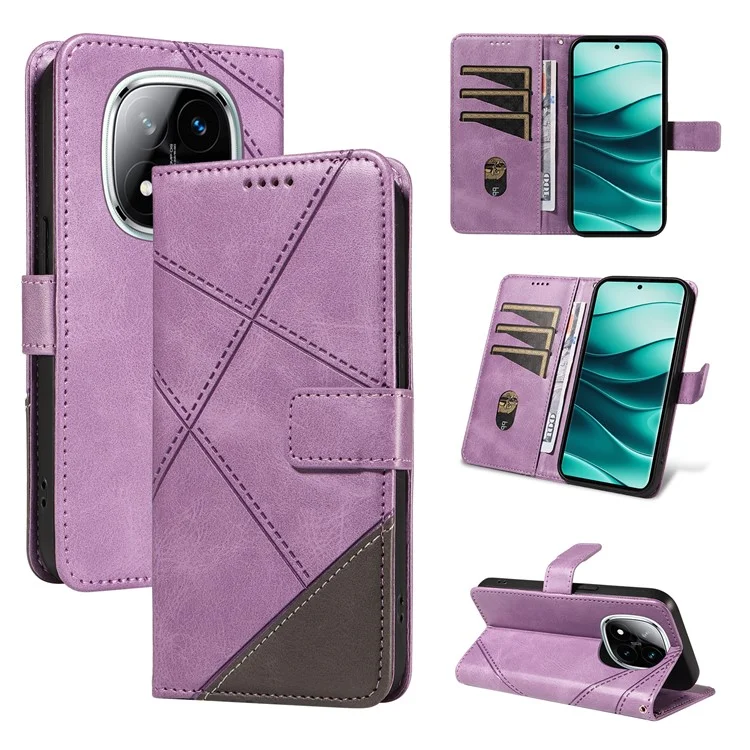 Leather case with geometric lines and shoulder strap for Xiaomi Redmi Note 14 Pro 5G / Note 14 Pro+ 5G - Light Purple