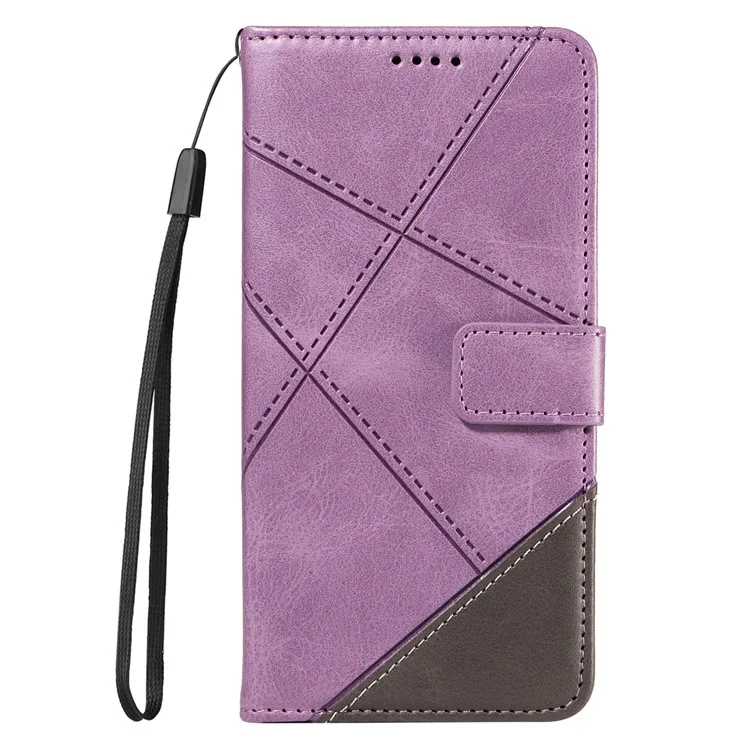 Leather case with geometric lines and shoulder strap for Xiaomi Redmi Note 14 Pro 5G / Note 14 Pro+ 5G - Light Purple