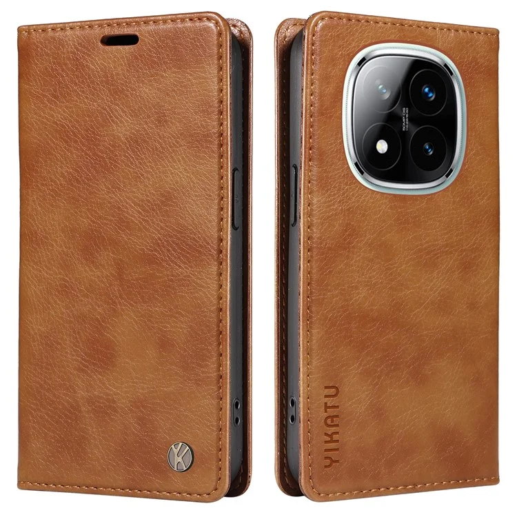 Funda YIKATU YK-006 para Xiaomi Redmi Note 14 5G, cierre magnético, cubierta de teléfono de cuero con textura de litchi - Marrón