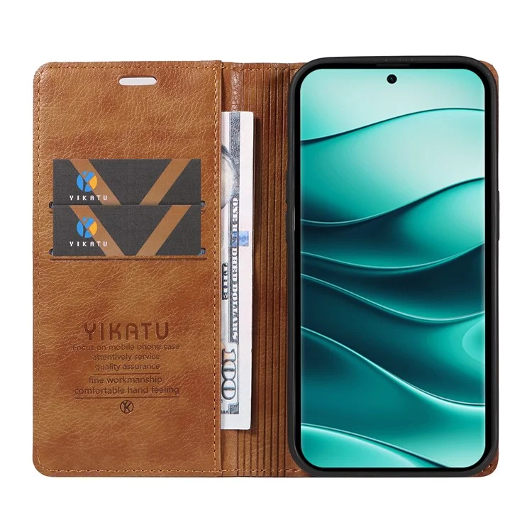 Funda YIKATU YK-006 para Xiaomi Redmi Note 14 5G, cierre magnético, cubierta de teléfono de cuero con textura de litchi - Marrón