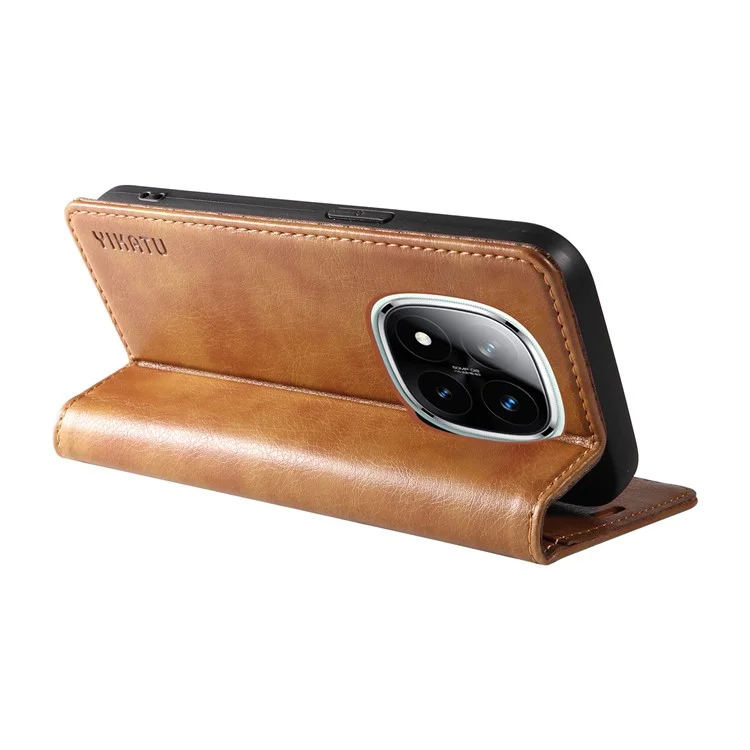 Funda YIKATU YK-006 para Xiaomi Redmi Note 14 5G, cierre magnético, cubierta de teléfono de cuero con textura de litchi - Marrón