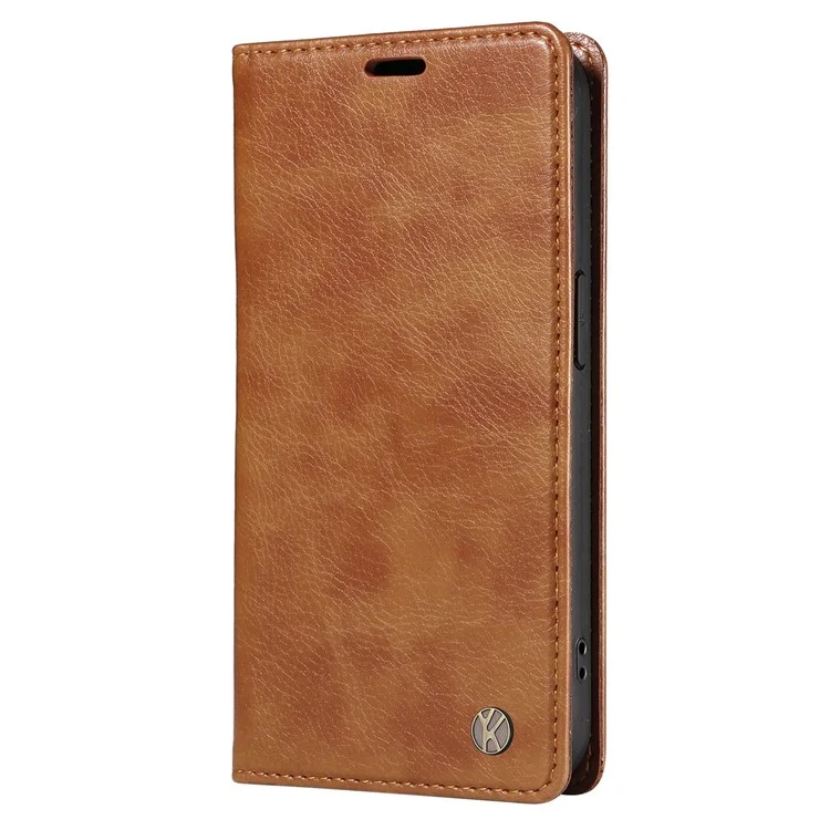 Funda YIKATU YK-006 para Xiaomi Redmi Note 14 5G, cierre magnético, cubierta de teléfono de cuero con textura de litchi - Marrón