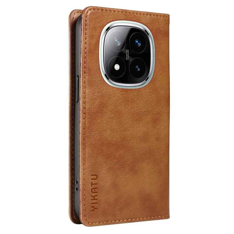 Funda YIKATU YK-006 para Xiaomi Redmi Note 14 5G, cierre magnético, cubierta de teléfono de cuero con textura de litchi - Marrón