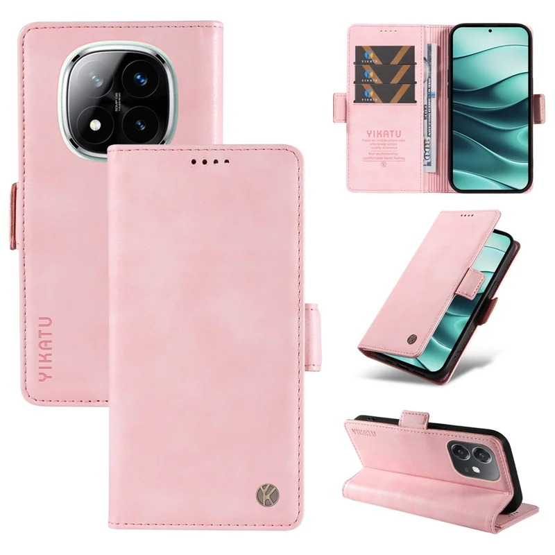 YIKATU YK-007 Чехол для Xiaomi Redmi Note 14 5G, боковая пряжка, чехол из искусственной кожи с текстурой личи - розовый