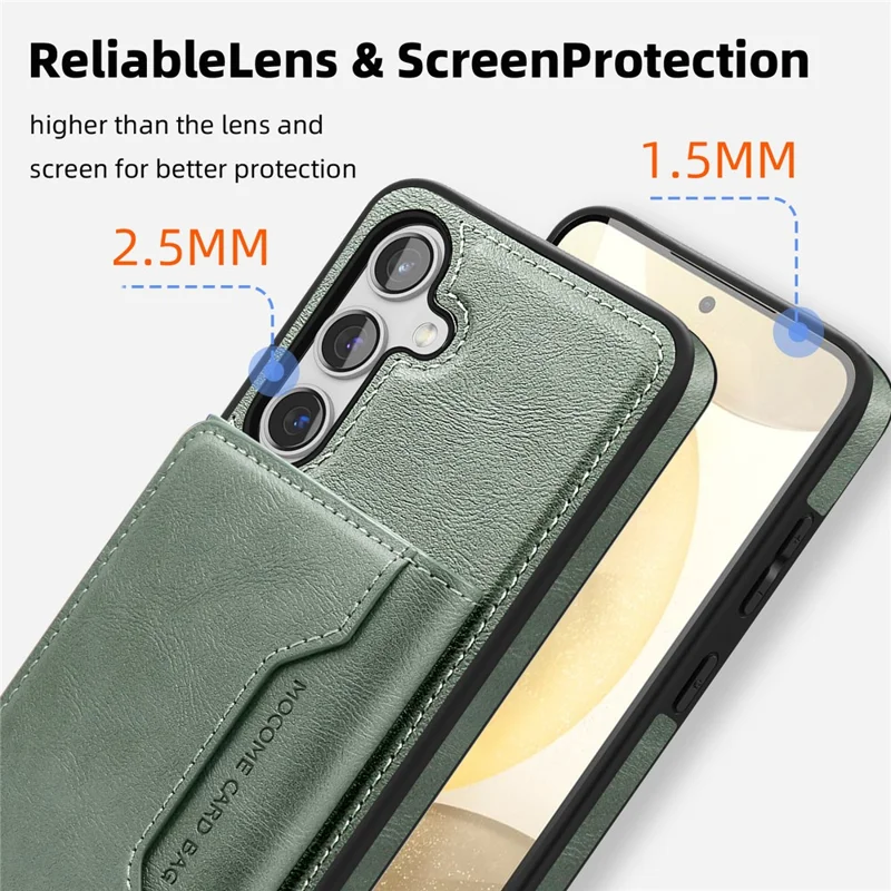For Samsung Galaxy S24 Magnetic Case Leather Back Phone Cover with Detachable Card Bag - Blackish Green