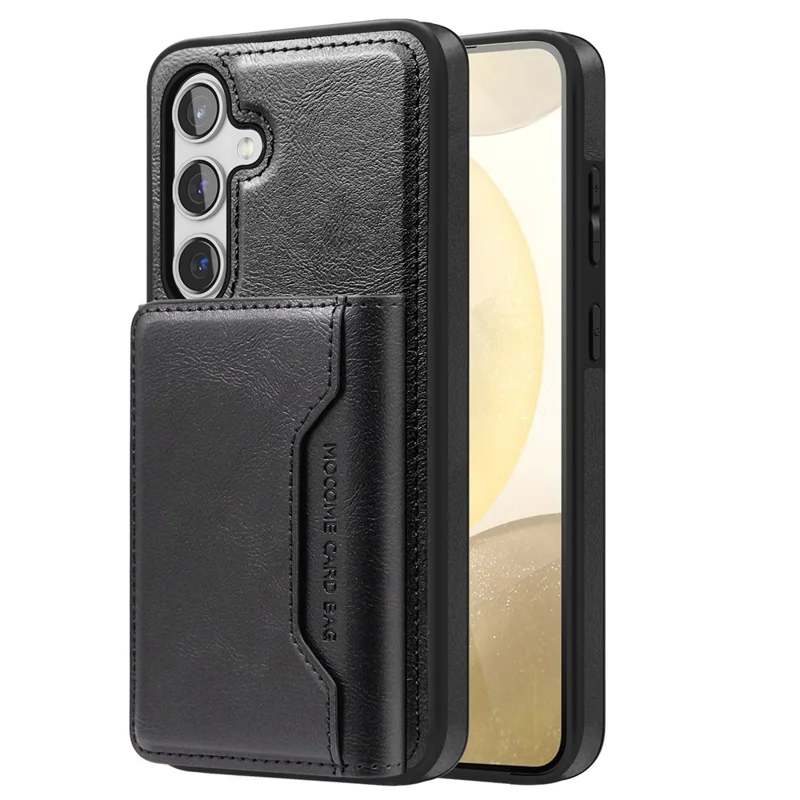 For Samsung Galaxy S24+ Magnetic Case Leather Back Phone Cover with Detachable Card Bag - Black