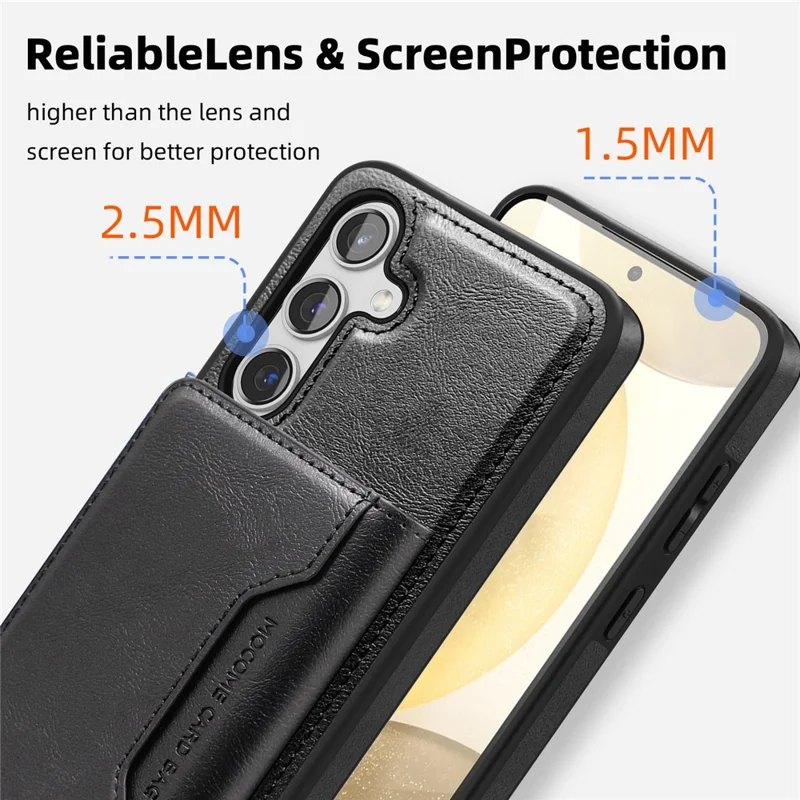 For Samsung Galaxy S24+ Magnetic Case Leather Back Phone Cover with Detachable Card Bag - Black