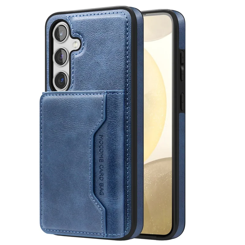 For Samsung Galaxy S24+ Magnetic Case Leather Back Phone Cover with Detachable Card Bag - Sapphire