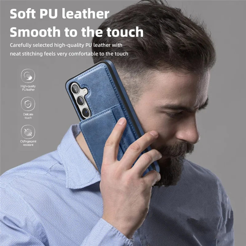 For Samsung Galaxy S24+ Magnetic Case Leather Back Phone Cover with Detachable Card Bag - Sapphire