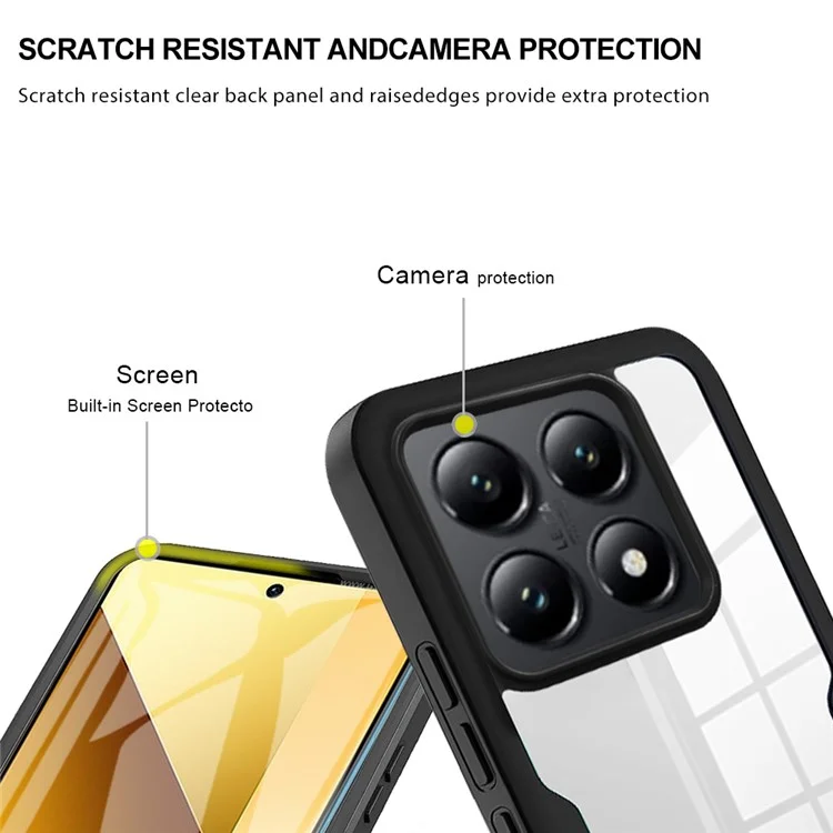 Pour Xiaomi 14T Pro Étui Acrylic+TPU Coque Transparente avec Film de Protection d'Écran en PET - Noir