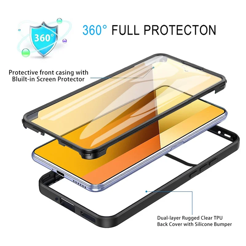 Per Xiaomi 14T Case Acrilico+TPU Custodia Telefonica Trasparente con Pellicola Protettiva PET per Schermo - Nero