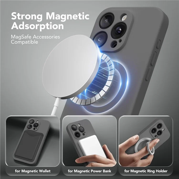 For iPhone 15 Pro Case Compatible with MagSafe Liquid Silicone Cover with 2 Tempered Glass Screen Films - Black
