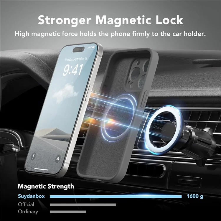 For iPhone 15 Pro Case Compatible with MagSafe Liquid Silicone Cover with 2 Tempered Glass Screen Films - Black