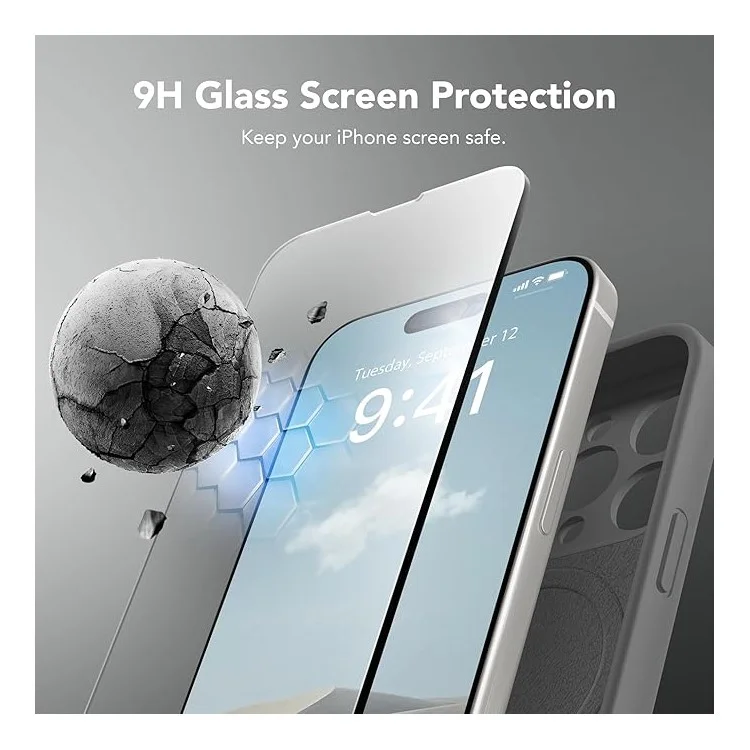 For iPhone 15 Pro Case Compatible with MagSafe Liquid Silicone Cover with 2 Tempered Glass Screen Films - Black