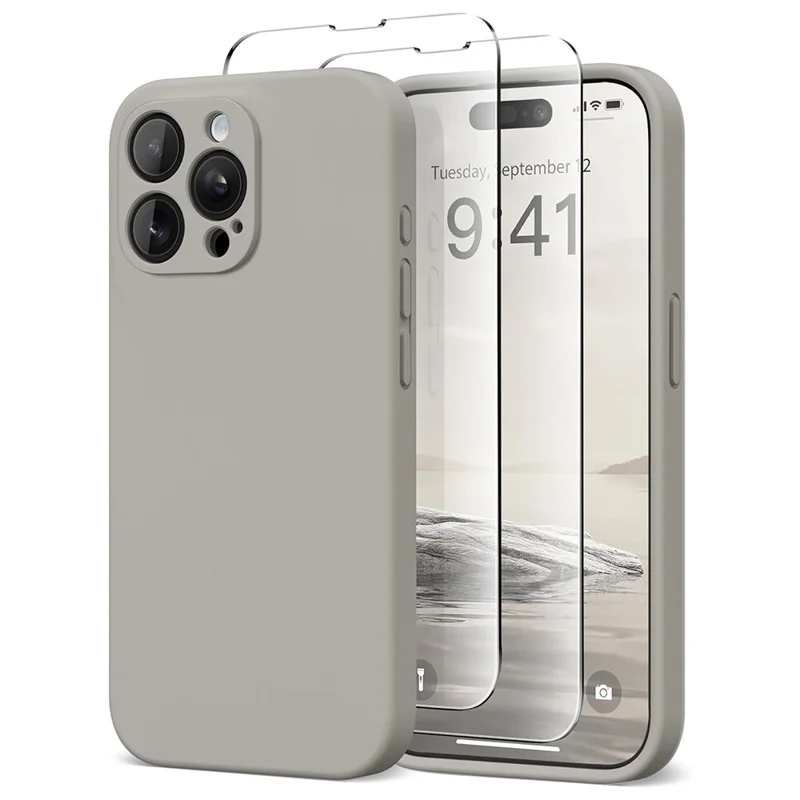 For iPhone 16 Pro Case Compatible with MagSafe Liquid Silicone Cover with 2 Tempered Glass Screen Films - Grey