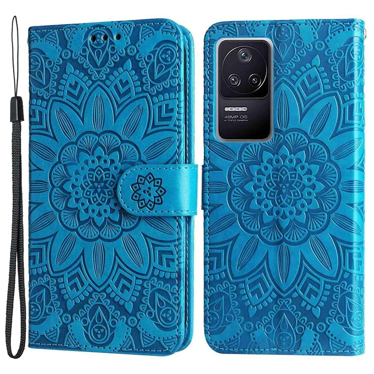 Per Xiaomi Redmi K40S 5G / Poco F4 5G Girasole Impronta in Pelle PU Stand Case Del Portafoglio Telefonico Anti-scratch - Blu