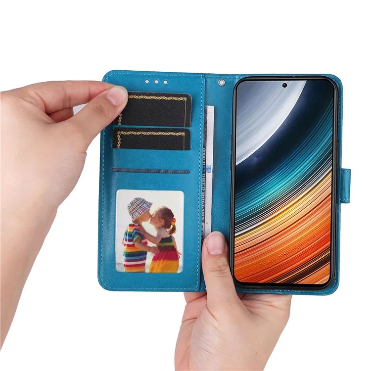 Per Xiaomi Redmi K40S 5G / Poco F4 5G Girasole Impronta in Pelle PU Stand Case Del Portafoglio Telefonico Anti-scratch - Blu
