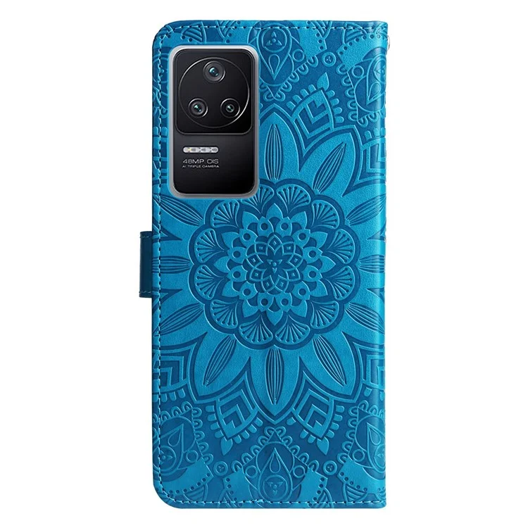 Per Xiaomi Redmi K40S 5G / Poco F4 5G Girasole Impronta in Pelle PU Stand Case Del Portafoglio Telefonico Anti-scratch - Blu