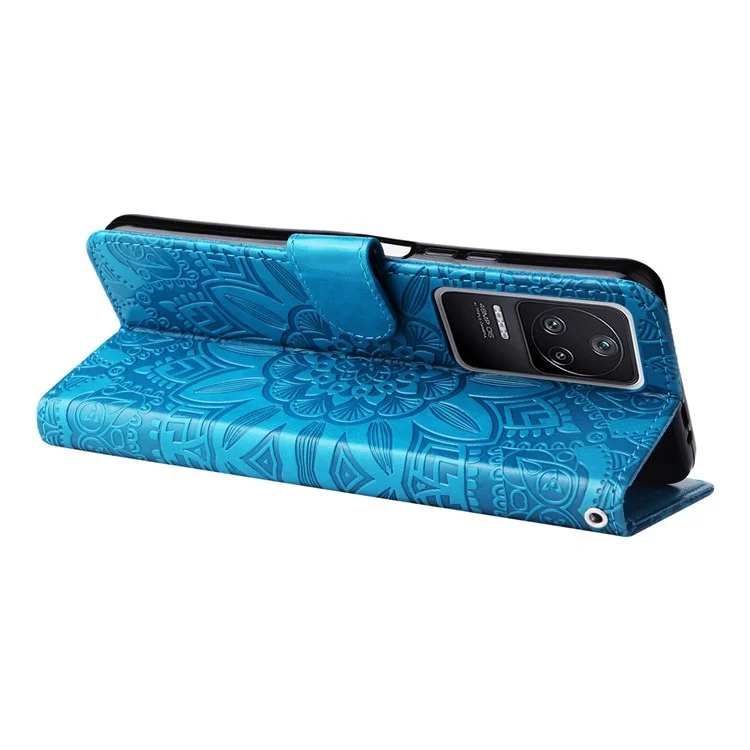 Per Xiaomi Redmi K40S 5G / Poco F4 5G Girasole Impronta in Pelle PU Stand Case Del Portafoglio Telefonico Anti-scratch - Blu