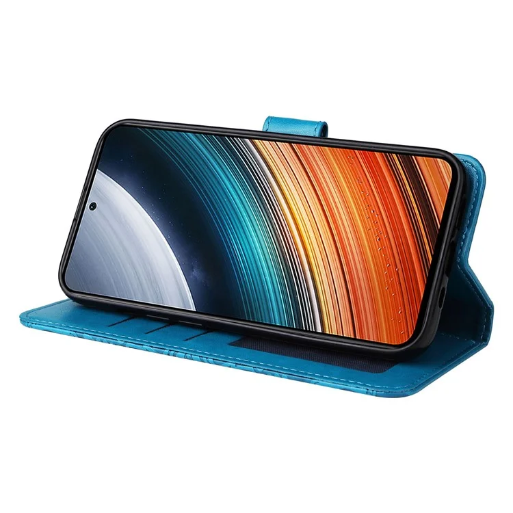 Per Xiaomi Redmi K40S 5G / Poco F4 5G Girasole Impronta in Pelle PU Stand Case Del Portafoglio Telefonico Anti-scratch - Blu