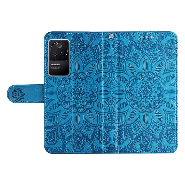 Per Xiaomi Redmi K40S 5G / Poco F4 5G Girasole Impronta in Pelle PU Stand Case Del Portafoglio Telefonico Anti-scratch - Blu