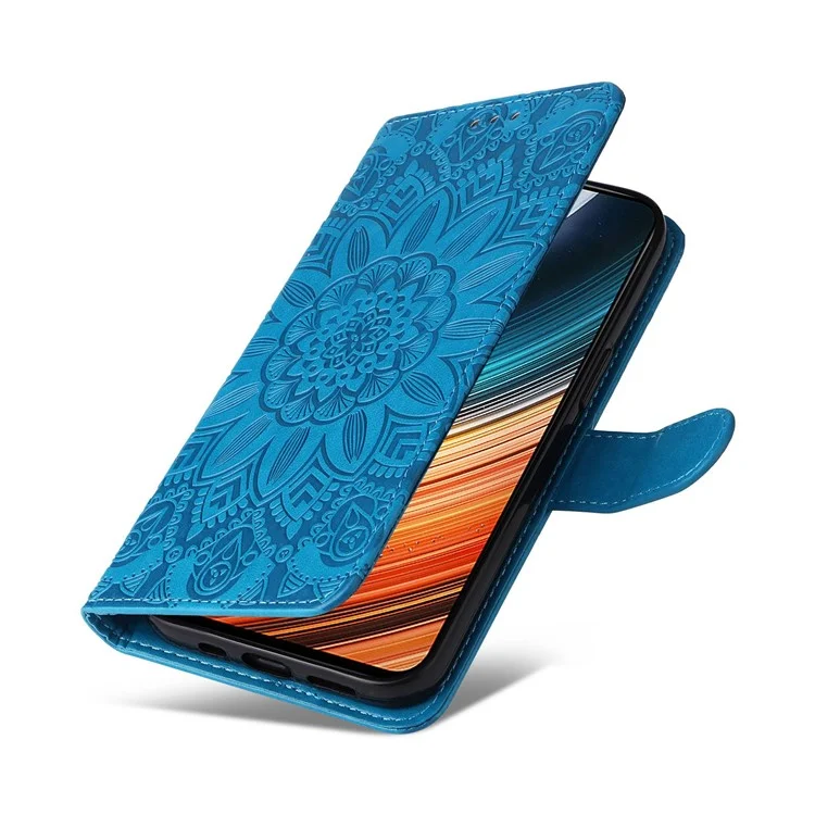 Per Xiaomi Redmi K40S 5G / Poco F4 5G Girasole Impronta in Pelle PU Stand Case Del Portafoglio Telefonico Anti-scratch - Blu