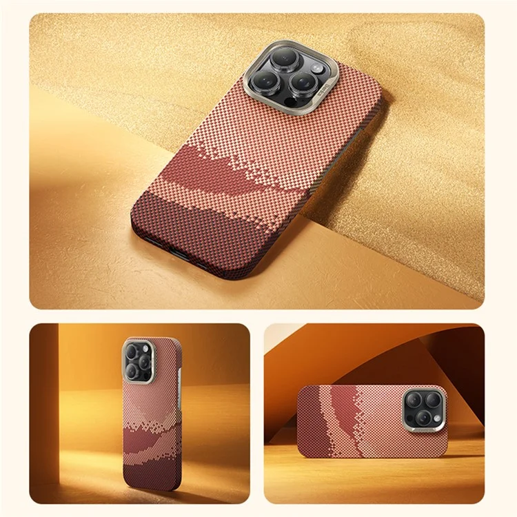 BENKS For iPhone 16 Pro Case Compatible with MagSafe Carbon Fiber Texture Aramid Fiber + PC Phone Cover, Gold