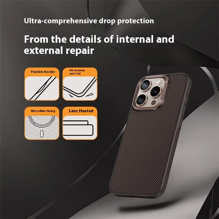 BENKS Pour Étui iPhone 16 Pro Compatible avec MagSafe Texture en Fibre de Carbone Fibre d'Aramide Housse de Téléphone