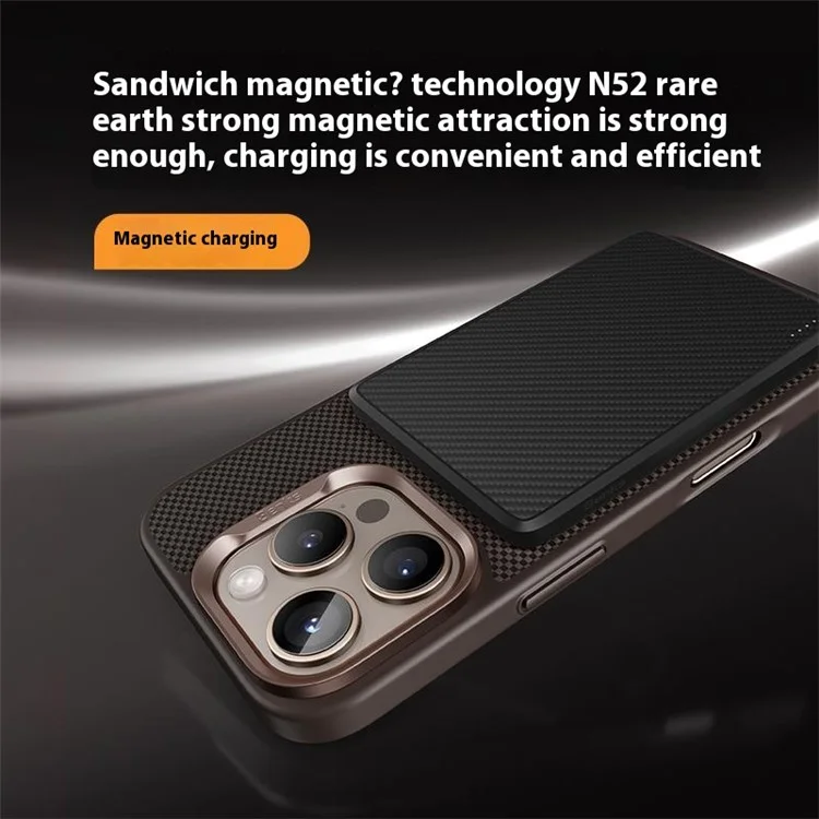 BENKS Pour Étui iPhone 16 Pro Compatible avec MagSafe Texture en Fibre de Carbone Fibre d'Aramide Housse de Téléphone