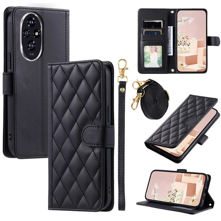 Чехол для телефона For Honor 200 5G Wallet Case Rhombus Grid PU Leather - Black