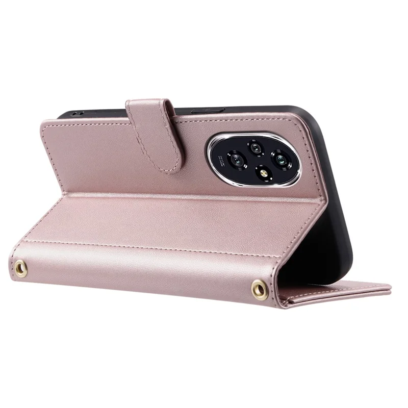 For Honor 200 Pro 5G Wallet Case Rhombus Grid PU Leather Phone Cover - Rose Gold