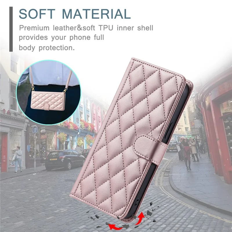 For Honor 200 Pro 5G Wallet Case Rhombus Grid PU Leather Phone Cover - Rose Gold