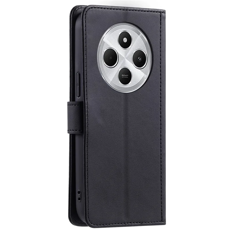 Leather Case for Xiaomi Poco C75 4G / Redmi 14R 5G / 14C 4G Wallet Rhombus Grid Phone Cover - Black