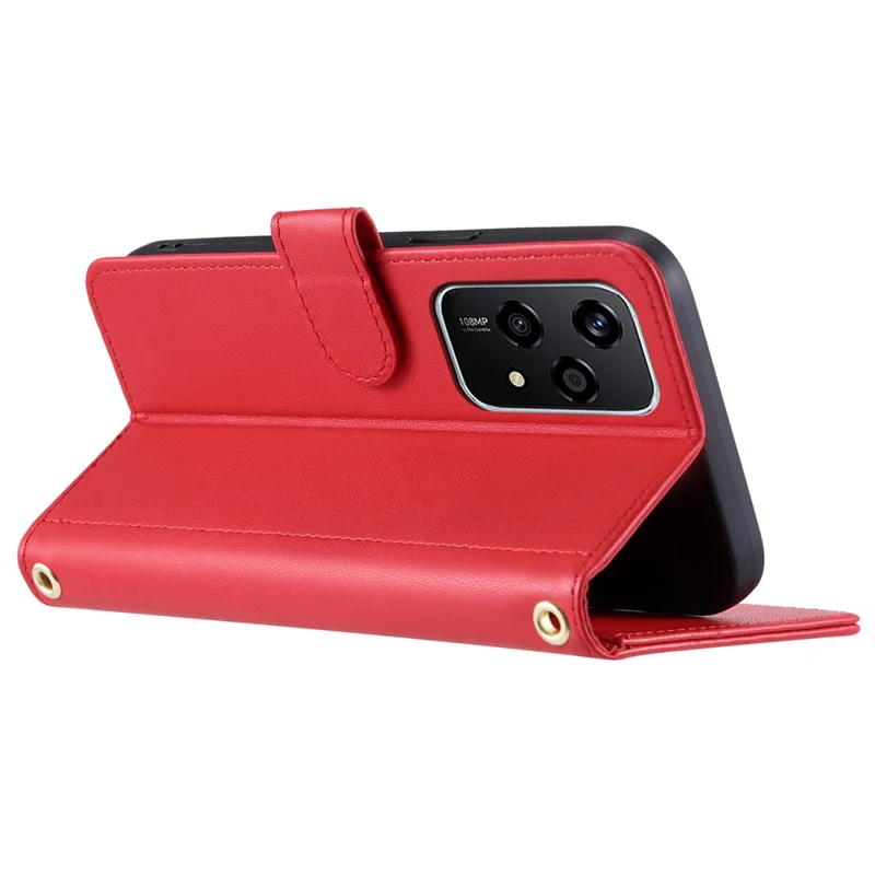 For Honor 200 Lite Wallet Case Rhombus Grid PU Leather Phone Cover - Red