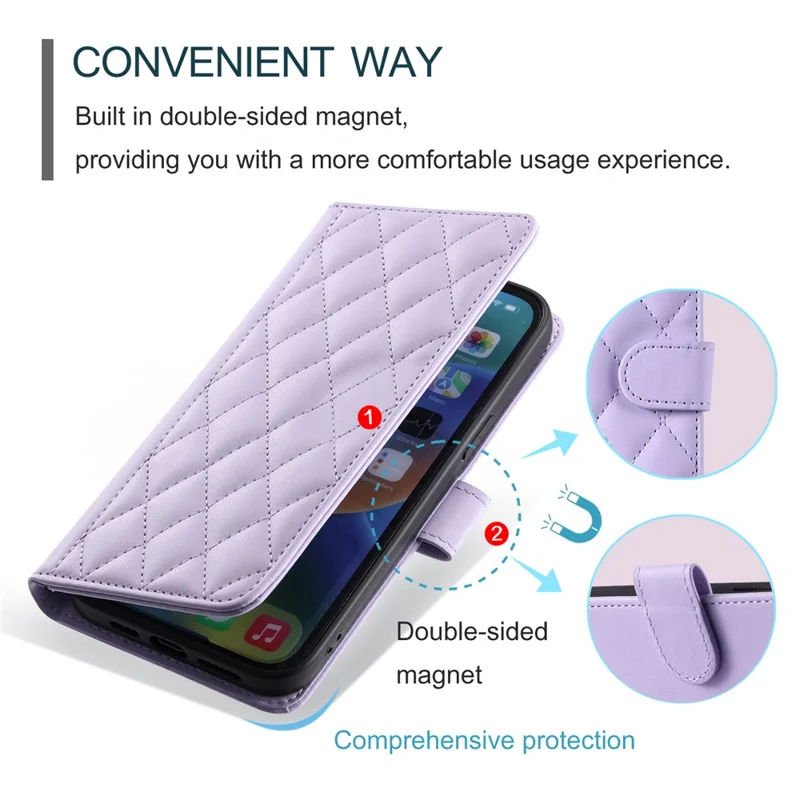 For Honor 200 Lite Wallet Case Rhombus Grid PU Leather Phone Cover - Purple