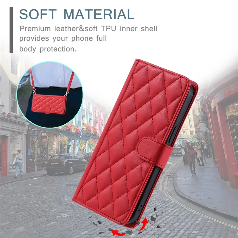 For Google Pixel 8 Pro Wallet Case Rhombus Grid PU Leather Phone Cover - Red