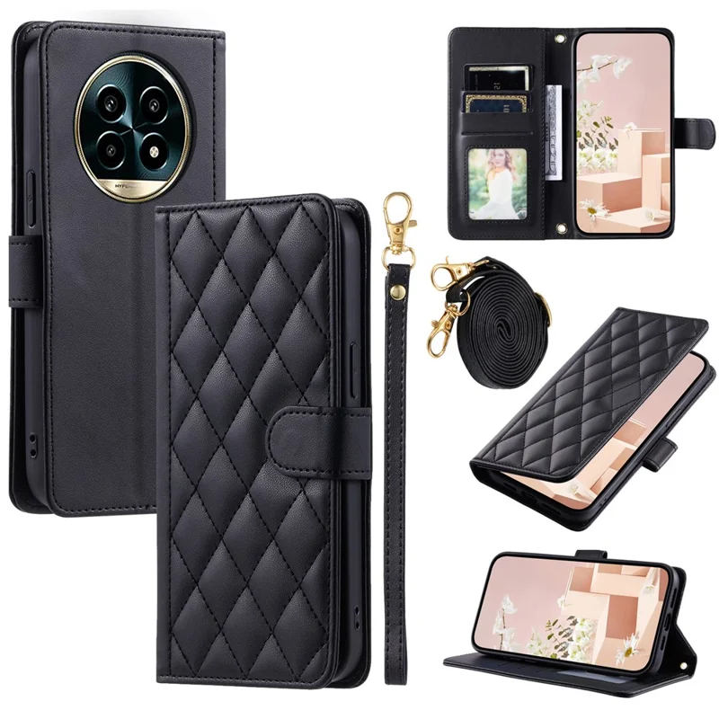 For Realme 13 Pro 5G (Global) / 13 Pro+ 5G (Global) Wallet Case Rhombus Grid PU Leather Phone Cover - Black