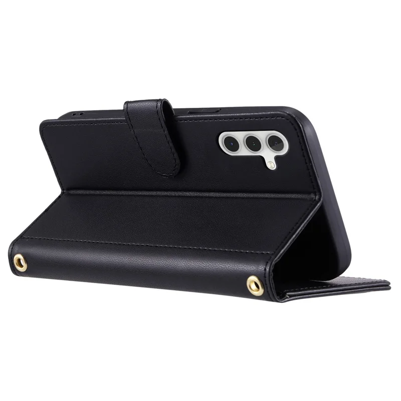 For Samsung Galaxy S25 Wallet Case Rhombus Grid PU Leather Phone Cover - Black