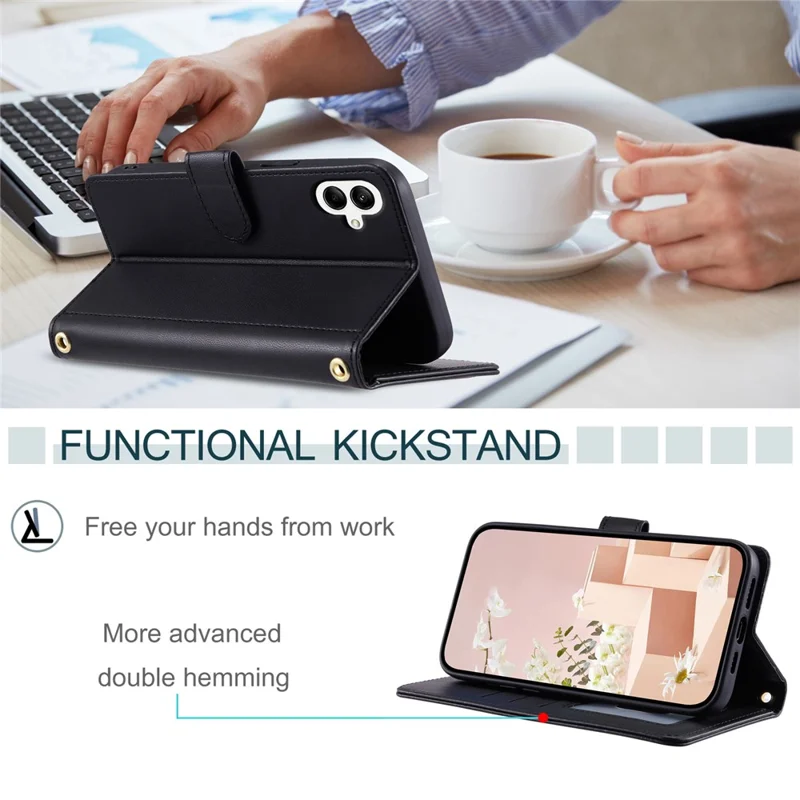 For Samsung Galaxy A06 4G Wallet Case Rhombus Grid PU Leather Phone Cover - Black