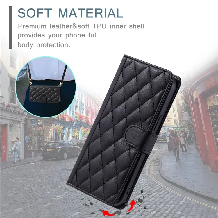 Für Samsung Galaxy A16 4G / 5G Wallet Case Rhombus Grid PU Leder Handyhülle - Schwarz