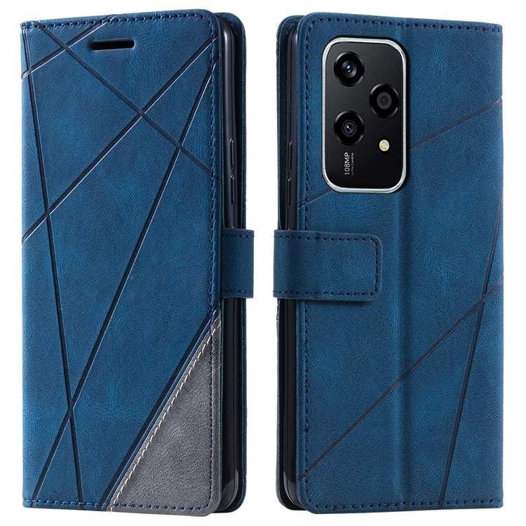 For Honor 200 Lite Case Imprinted Lines PU Leather Splicing Wallet Phone Cover - Blau