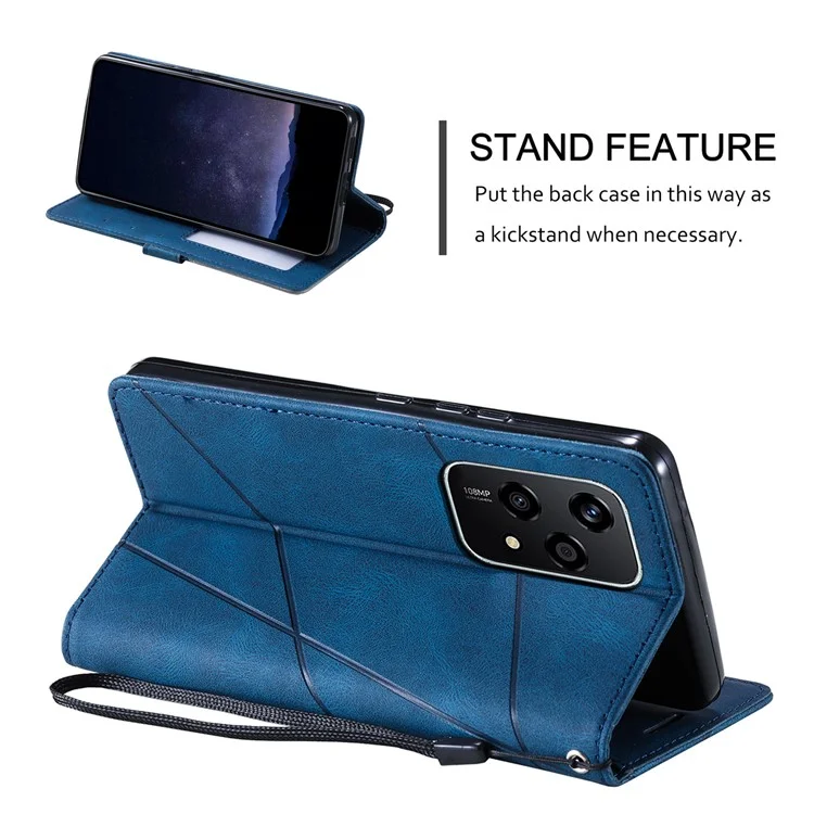 For Honor 200 Lite Case Imprinted Lines PU Leather Splicing Wallet Phone Cover - Blau