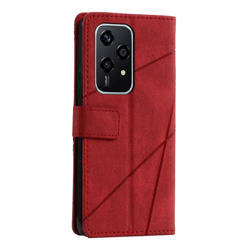 For Honor 200 Lite Case Imprinted Lines PU Leather Splicing Wallet Phone Cover - Red
