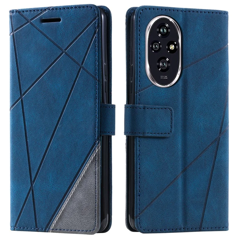 For Honor 200 5G Case Imprinted Lines PU Leather Splicing Wallet Phone Cover - Blue